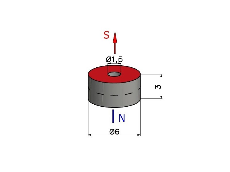 D6 x d1,5 x 3 / N35 - Neodyymimagneetti (NdFeB)