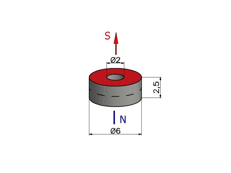 D6 x d2 x 2,5 / N38 - magnet de neodim (NdFeB)