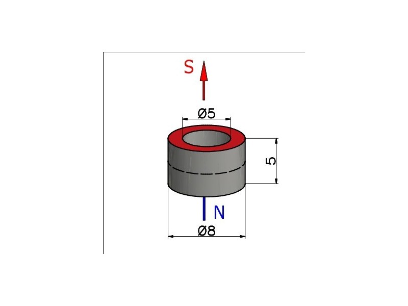 D8 x d5 x 5 / N38 - Neodymium magneet (NdFeB)