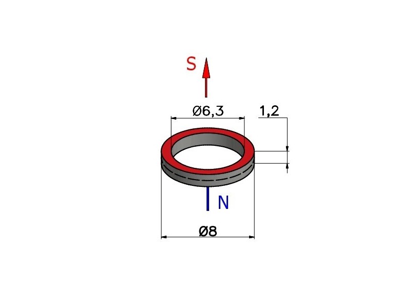 D8 x d6,3 x 1,2 / N35 - Magnete al neodimio (NdFeB)