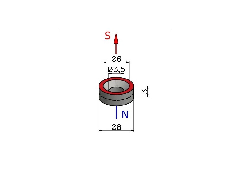 D8 x d6/3,5 x 3 / N35 - íman de neodímio (NdFeB)