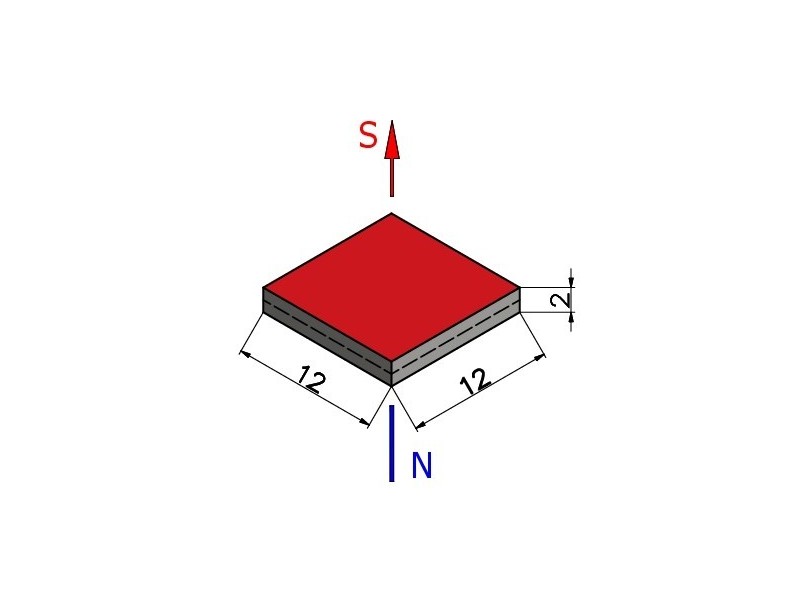 12 x 12 x 2 / N38 - Neodymový magnet (NdFeB)
