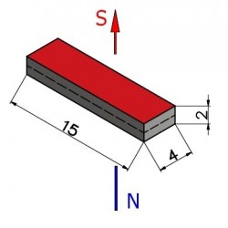 15 x 4 x 2 / N38 - neodīma magnēts (NdFeB)