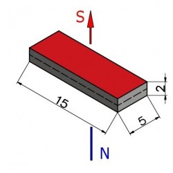 15 x 5 x 2 / N38 - Magnete al neodimio (NdFeB)
