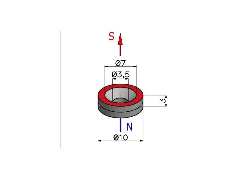 D10 x d7/3,5 x 3 / N35 - Neodimyum mıknatıs (NdFeB)