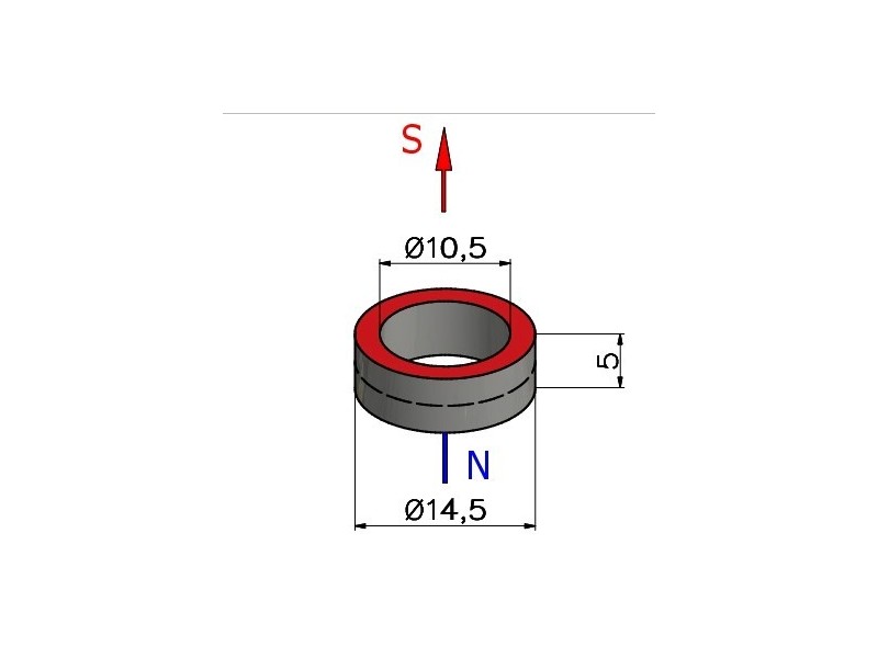 D14,5 x d10,5 x 5 / N38 - Neodymový magnet (NdFeB)