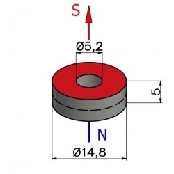D14,8 x d5,2 x 5 / N38 - Μαγνήτης νεοδυμίου (NdFeB)