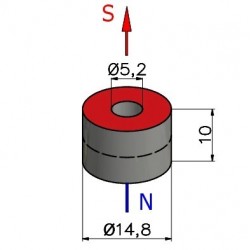 D14,8 x d5,2 x 10 / N38 - Neodüüm magnet (NdFeB)