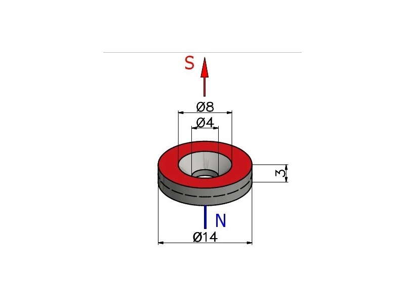 D14 x d8/4 x 3 / N35 - magnet de neodim (NdFeB)