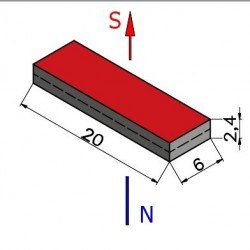 20 x 6 x 2,4 / N38 - Magnete al neodimio (NdFeB)