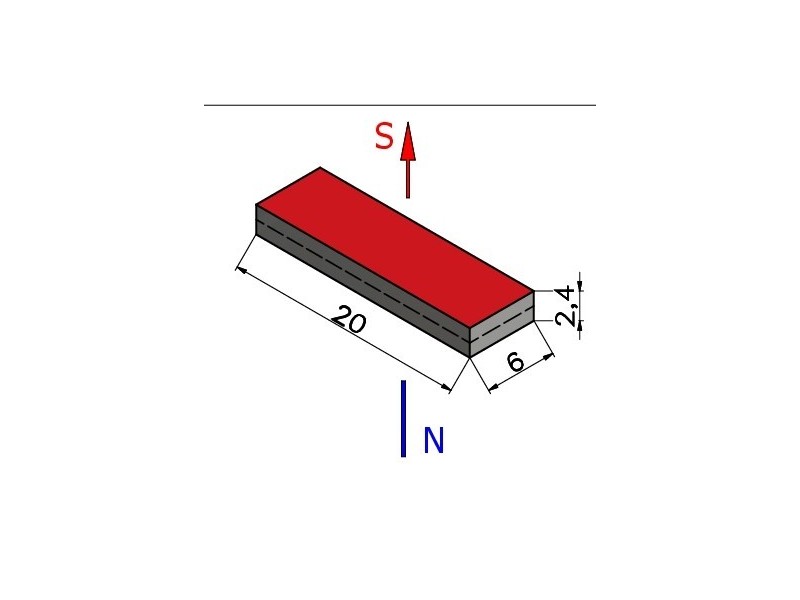 20 x 6 x 2,4 / N38 - íman de neodímio (NdFeB)