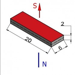 20 x 6 x 2 / N38 - íman de neodímio (NdFeB)
