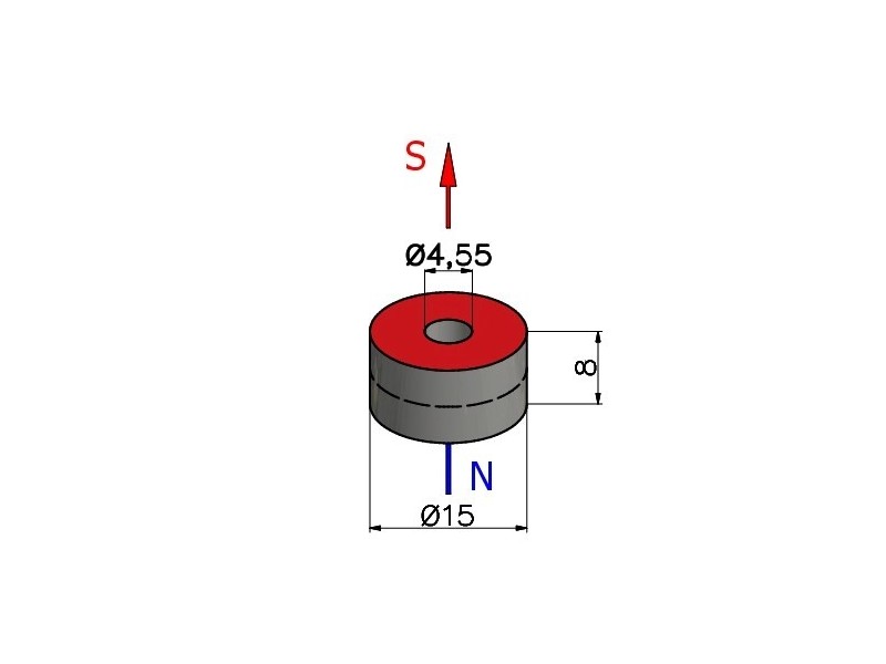 D15 x d4,55 x 8 / N38 - Neodímium mágnes (NdFeB)