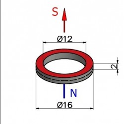D16 x d12 x 2 / N38 - Neodymmagnet (NdFeB)