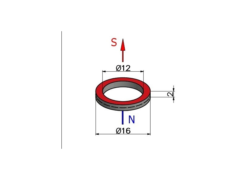 D16 x d12 x 2 / N38 - Neodymový magnet (NdFeB)