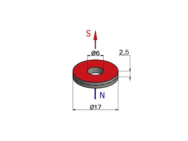 D17 x d6 x 2,5 / N42 - Neodimyum mıknatıs (NdFeB)