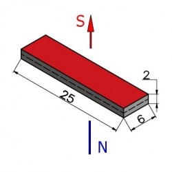 25 x 6 x 2 / N38 - Magnete al neodimio (NdFeB)