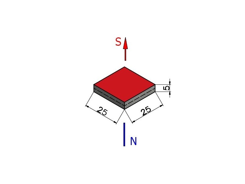 25 x 25 x 5 / N38 - Neodyymimagneetti (NdFeB)