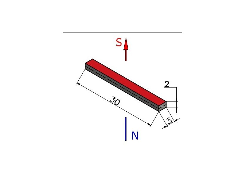 30 x 3 x 2 / N38 - Neodīma magnēts (NdFeB)