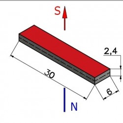 30 x 6 x 2,4 / N38 - Neodymium magnet (NdFeB)