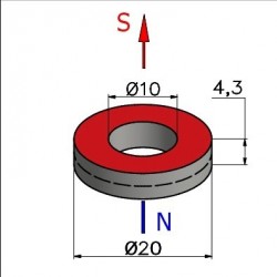D20 x d10 x 4,3 / F30 - feritový magnet