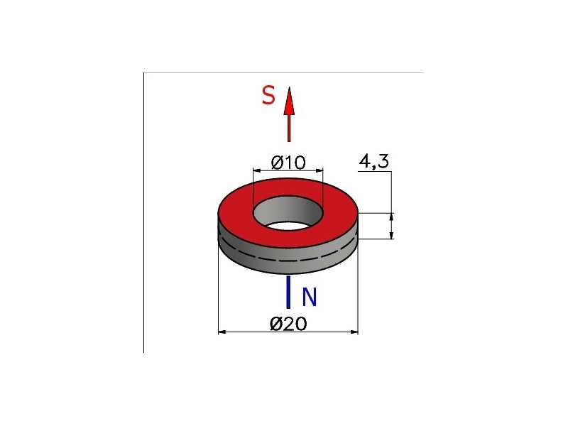 D20 x d10 x 4,3 / F30 - magnete in ferrite