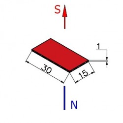 30 x 15 x 1 / N38 - Neodyymimagneetti (NdFeB)
