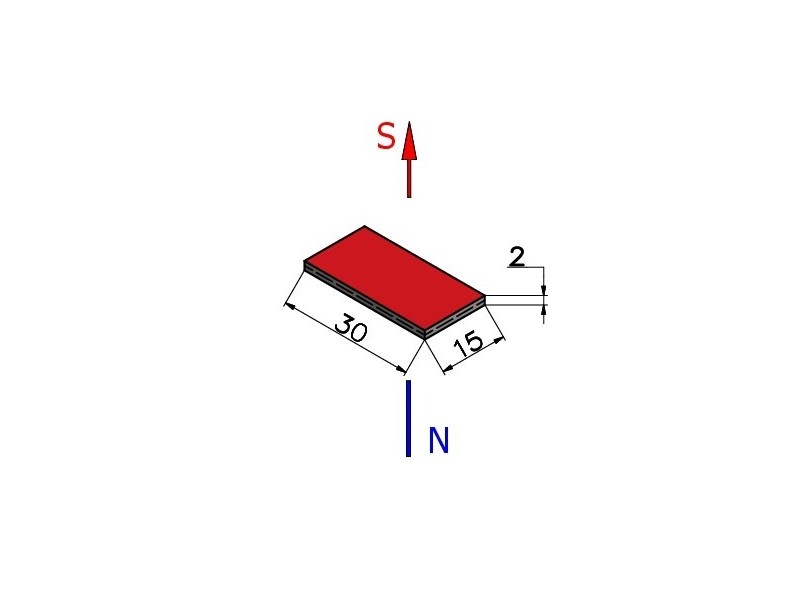 30 x 15 x 2 / N38 - Neodym Magnet (NdFeB)