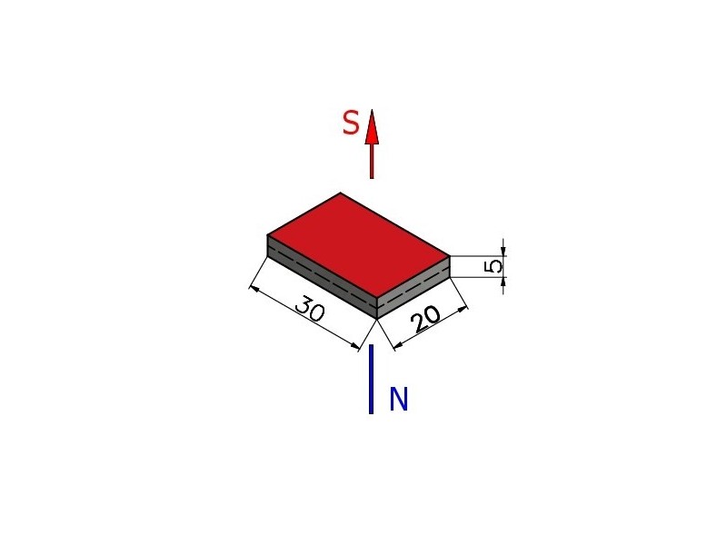 30 x 20 x 5 / N38 - Neodymium magneet (NdFeB)