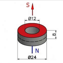 D24 x d12 x 8 / N38 - Neodüüm magnet (NdFeB)