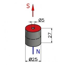 D25 x d5 x 27 / N38 - magnet de neodim (NdFeB)