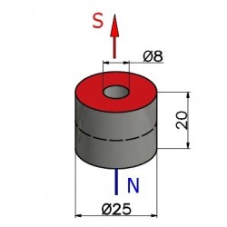 D25 x d8 x 20 / N38 - Neodimyum mıknatıs (NdFeB)