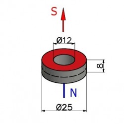 D25 x d12 x 8 / N38 - Neodymium magnet (NdFeB)
