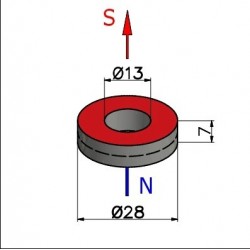 D28 x d13 x 7 / N40 - Neodymový magnet (NdFeB)