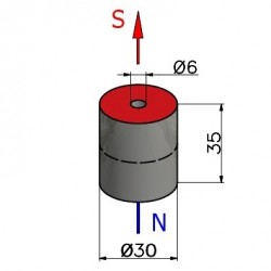 D30 x d6 x 35 / N38 - Neodymium magneet (NdFeB)