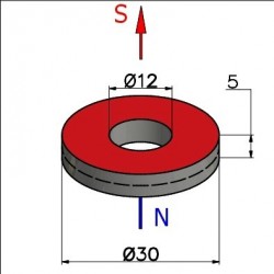 D30 x d12 x 5 / N35 - Neodymium magneet (NdFeB)