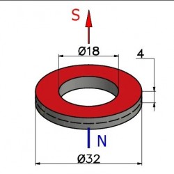 D32 x d18 x 4 / N38 - Neodyymimagneetti (NdFeB)