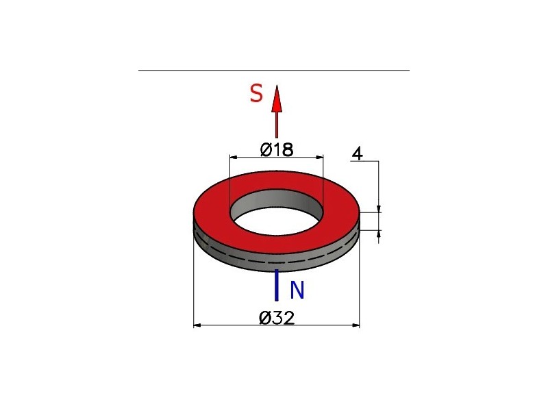 D32 x d18 x 4 / N38 - magnet de neodim (NdFeB)