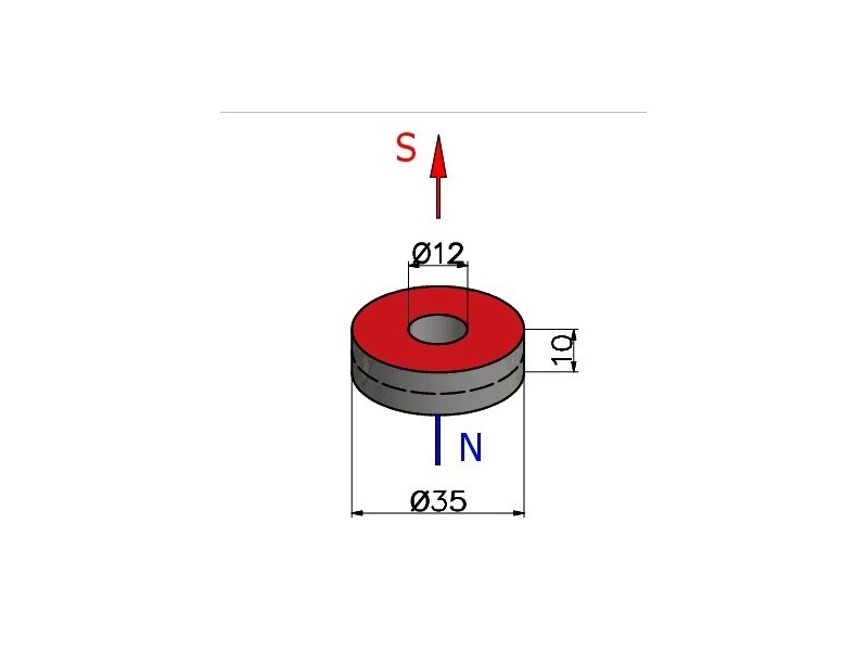D35 x d12 x 10 / N38 - Neodymový magnet (NdFeB)