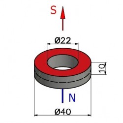 D40 x d22 x 10 / N38 - Neodüüm magnet (NdFeB)