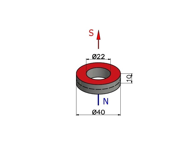 D40 x d22 x 10 / N38 - magnet de neodim (NdFeB)