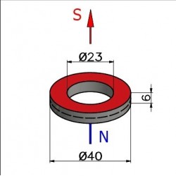 D40 x d23 x 6 / N38 - Neodymium magnet (NdFeB)