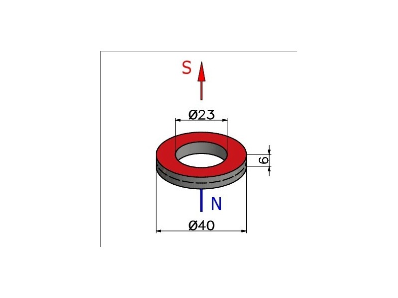 D40 x d23 x 6 / N38 - Neodimyum mıknatıs (NdFeB)