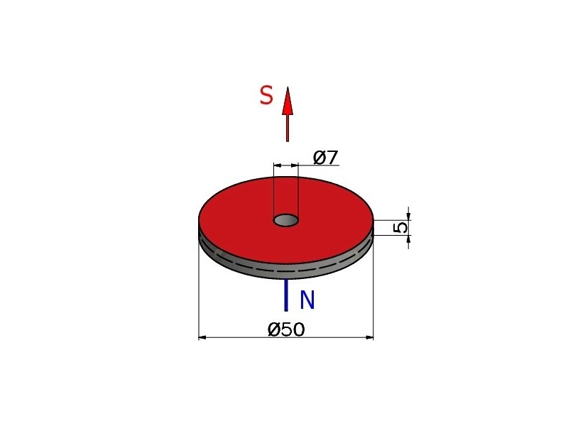 D50 x d7 x 5 / N38H - Neodym Magnet (NdFeB)