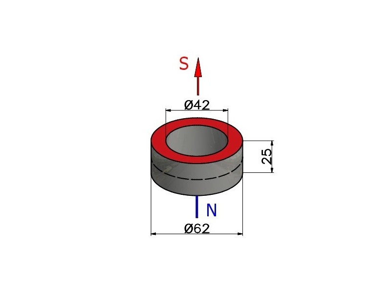 D62 x d42 x 25 / N38 - Neodyymimagneetti (NdFeB)