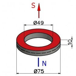 D75 x d49 x 10 / N42 - Neodymium magnet (NdFeB)