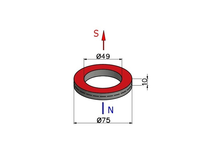 D75 x d49 x 10 / N42 - Neodüüm magnet (NdFeB)