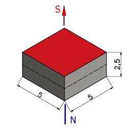 5 X 5 X 2,5 / N38 - Neodimio magnetas (NdFeB)