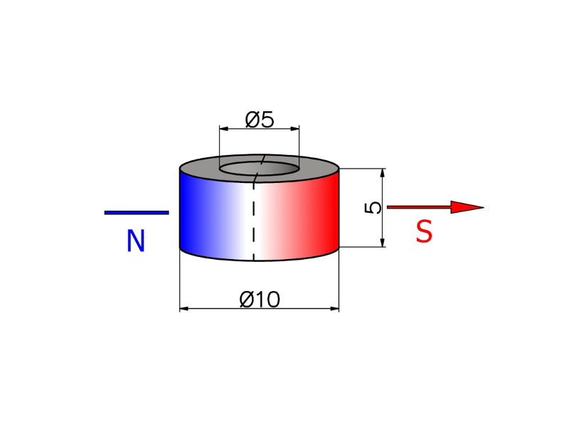 D10A x d5 x 5 / N35H - Neodymium magnet (NdFeB)