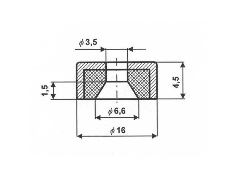 Magnet i hus, diameter 16 mm, med hull for forsenket skruehode, neodymium